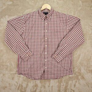 Lands' End Oxford Shirt Button-Down Red/White Plaid Men's Size XL/T 17 - 17.5
